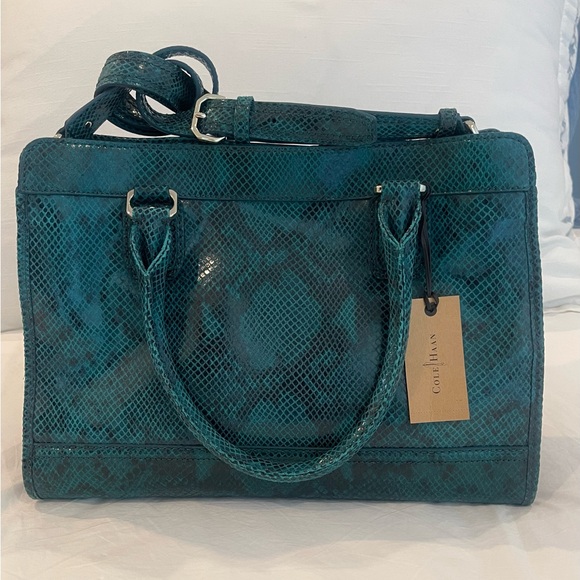 Cole Haan Kendra Tote Vintage Valise II Teal Snake Print - Picture 2 of 8